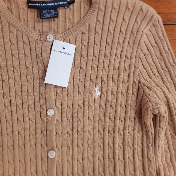 Ralph Lauren Sport/Camel Cable Knit Cardigan/Small/NWT/White Embroidered Polo - Picture 4 of 9